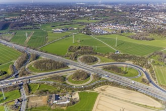 Aerial view, construction site renewal motorway junction Dortmund Witten, housing estate Am Rüggen