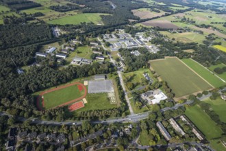 Aerial view, Schill barracks with sports field in the district Blumenkamp in Wesel, Lower Rhine,
