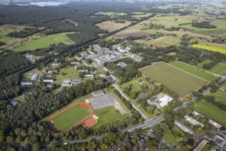 Aerial view, Schill barracks with sports field in the district Blumenkamp in Wesel, Lower Rhine,