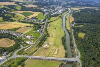 Aerial view, the Ruhr valley between Wetter and Witten, a week ago there was still land under water