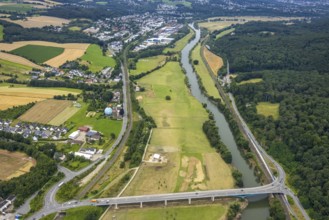 Aerial view, the Ruhr valley between Wetter and Witten, a week ago there was still land under water