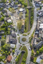 Aerial view, construction site at Kaiserstrasse, Lichtburg Stadtsaal, new roundabout, Wetter, Ruhr