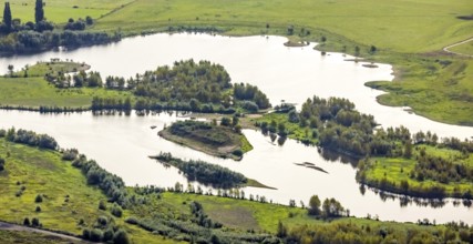 Aerial photograph, renaturalisation of the Lippe estuary in the nature reserve and Büdericher Insel