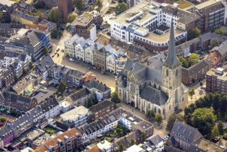 Aerial view, Willibrordi Cathedral Protestant Church and Great Market in Wesel, Lower Rhine, North