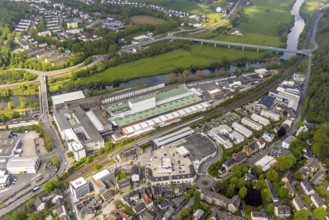 Aerial view, Demag Cranes factory premises, Wetter, Ruhr area, North Rhine-Westphalia, Germany, DE,