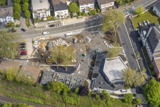 Aerial view, construction site at Kaiserstrasse, Lichtburg Stadtsaal, Wetter, Ruhr area, North