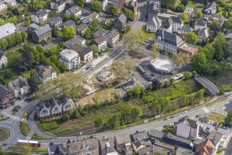 Aerial view, construction site at Kaiserstrasse, Lichtburg Stadtsaal, Wetter, Ruhr area, North
