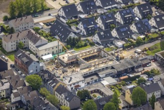 Aerial view, construction site and new building, parish hall Ruhrkirche, Heinrich-Kamp-Straße 8,