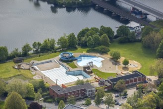Aerial view, outdoor swimming pool Wetter, Wetter, Ruhr area, North Rhine-Westphalia, Germany,