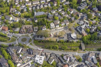 Aerial view, construction site at Kaiserstrasse, Lichtburg Stadtsaal, new roundabout, Wetter, Ruhr