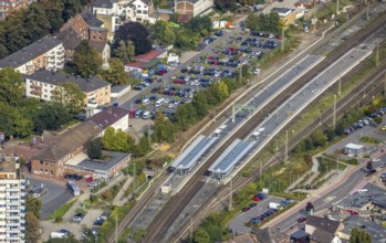 Aerial view, Wesel railway station in Wesel, Lower Rhine, North Rhine-Westphalia, Germany, railway