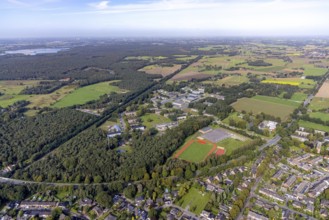 Aerial view, Schill barracks with sports field in the district Blumenkamp in Wesel, Lower Rhine,
