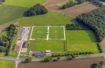 Aerial view, new sports fields of PSV Wesel-Lackhausen 1928 in the district Lackhausen in Wesel,