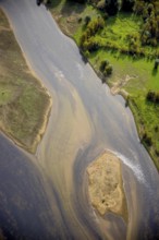 Aerial photograph, renaturalisation of the Lippe estuary in the nature reserve and Büdericher Insel