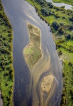 Aerial photograph, renaturalisation of the Lippe estuary in the nature reserve and Büdericher Insel
