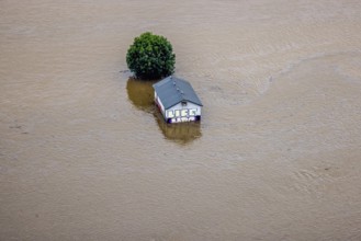 Aerial photo, Ruhr floods, flooding, weather, Ruhr area, North Rhine-Westphalia, Germany, DE,