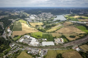 Aerial view, Wetter/Ruhr, a week ago there was still land under water here - the Ruhr was flooding,