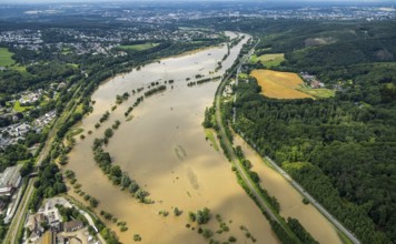 Aerial photo, Ruhr floods, flooding, weather, Ruhr area, North Rhine-Westphalia, Germany, Witten,