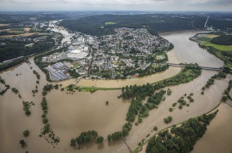 Aerial view, Ruhr floods, flooding south of Wetter, Vorhalle, Hagen, Ruhr area, North