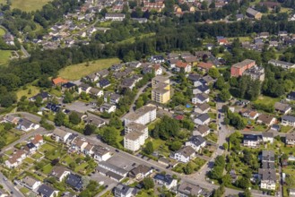 Aerial view, housing estate with high-rise buildings on Antoniusstraße and Eichenstraße in Wickede,