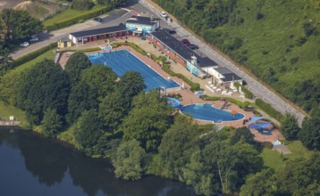Aerial view, outdoor swimming pool Wickede Ruhr, Echthausen, Wickede, Sauerland, North