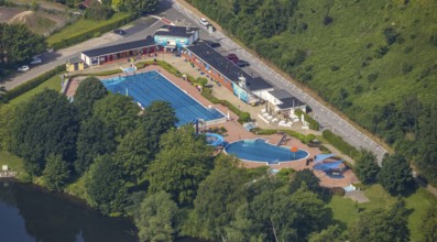 Aerial view, outdoor swimming pool Wickede Ruhr, Echthausen, Wickede, Sauerland, North