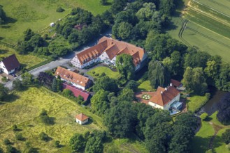 Aerial view, moated castle Haus Echthausen, Echthausen, Wickede, Sauerland, North Rhine-Westphalia,