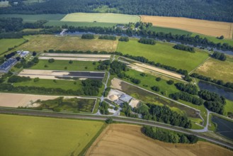 Aerial view, Wasserwerke Westfalen GmbH, river Ruhr with hydropower plant Echthausen, Echthausen,