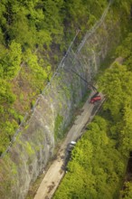 Aerial photo, rock protection fences and construction work on the closed cycling and hiking trail