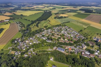 Aerial view, view of Wiehagen with meadows and fields, riding arena riding club Birkenbaum with