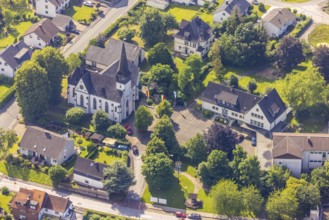Aerial view, catholic church St. Vinzenz, Echthausen, Wickede, Sauerland, North Rhine-Westphalia,