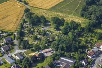 Aerial view, Max and Moritz Kindergarten Echthausen and cemetery in Echthausen, Wickede, Sauerland,
