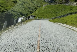 Part of the southern ascent of the south ramp of the historic Gotthard pass road Tremola with