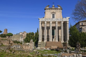 View of the former temple of Antoninus uChurch of Faustina with columns made of Cipollin marble