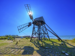 Historic grist mill, grinding mill, backlit, Jordhamn, Öland, Sweden