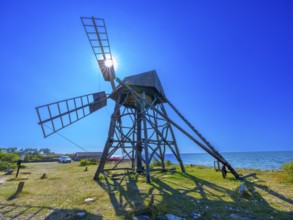 Historic grist mill, grinding mill, backlit, Jordhamn, Öland, Sweden