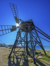 Historic grist mill, grinding mill, backlit, Jordhamn, Öland, Sweden