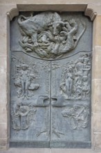 Church door by Waldemar Grzimek 1977, bronze sculptures, decorations, relief, modern art, bull
