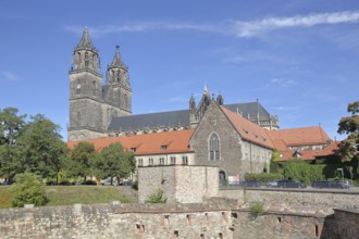 Gothic Magdeburg Cathedral, St Mauritius and St Katharina and medieval bastion Cleve with defence