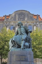 Otto von Guericke Fountain and monument to physicist Otto von Guericke, inscription, sculpture, New