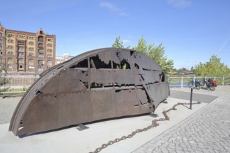 Wreck part of the historic chain tug Gustav Zeuner, rusty piece from the stern, shipwreck, open-air