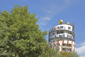 Green Citadel, Hundertwasser House, roof with golden ball, Magdeburg, Saxony-Anhalt, Germany