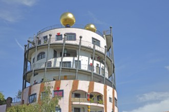 Green Citadel, Hundertwasser House, roof with golden ball, Magdeburg, Saxony-Anhalt, Germany