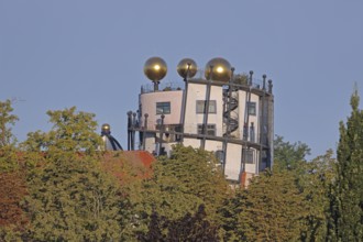 Green Citadel, Hundertwasser House, roof with golden ball, Magdeburg, Saxony-Anhalt, Germany