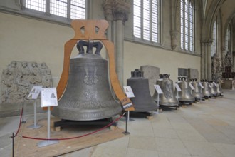 Series of bells exhibition, interior view, church bells, exhibits, St Mauritius and St Katharina,