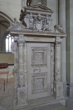 Door to the staircase of the Renaissance pulpit by Christoph Kapup 1597 made of alabaster, portal,