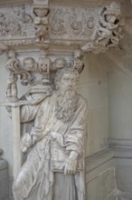 Decorations on the Renaissance pulpit by Christoph Kapup 1597 made of alabaster, Apostle Peter as
