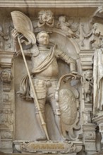 Decorations on the Renaissance pulpit by Christoph Kapup 1597 made of alabaster, Saint Mauritius,