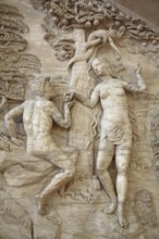 Decorations on the Renaissance pulpit by Christoph Kapup 1597 made of alabaster, Paradise with Fall