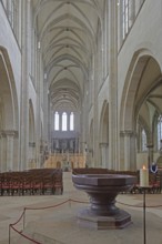 Gothic cathedral and red porphyry baptismal font from the Roman period, interior view, Roman,
